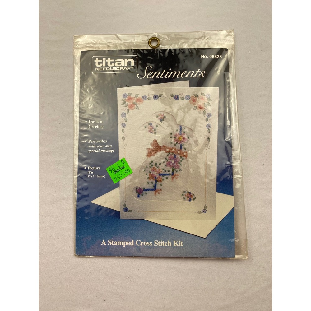 Vintage 1989 Titan Needlecraft Bunny Rabbit Stamped Cross Stitch Kit